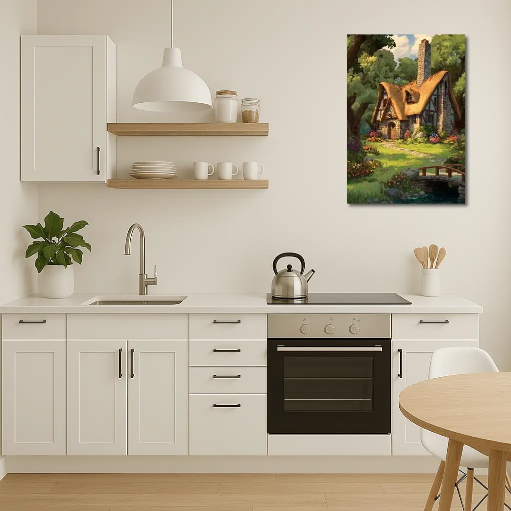 Cozy Thatched Cottage Forest Watercolor Art – Wall Art