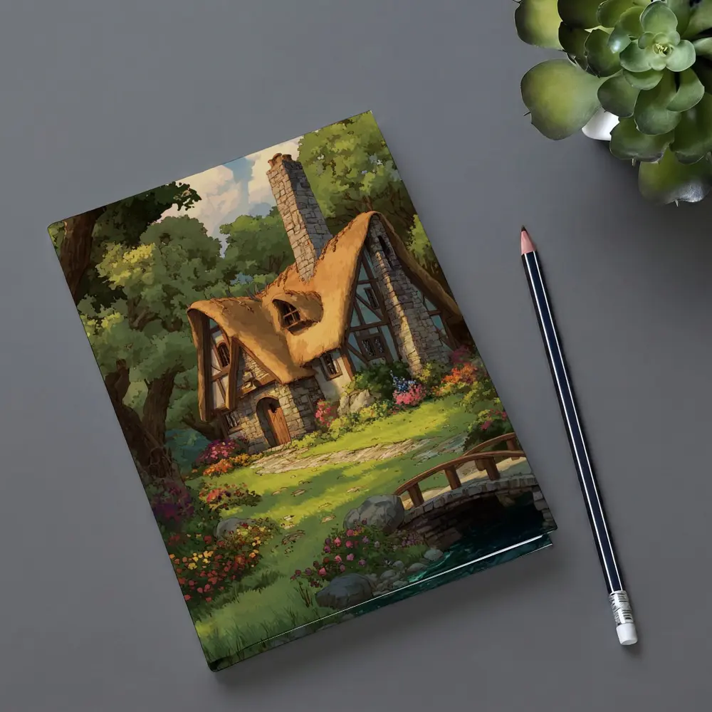 Cozy Thatched Cottage Forest Watercolor Art – Notebooks