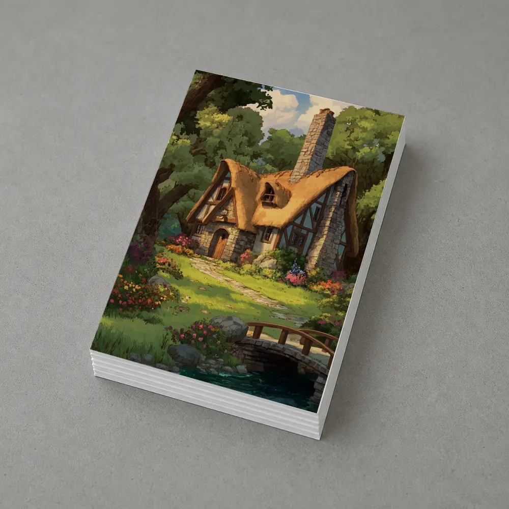 Cozy Thatched Cottage Forest Watercolor Art – Postcards