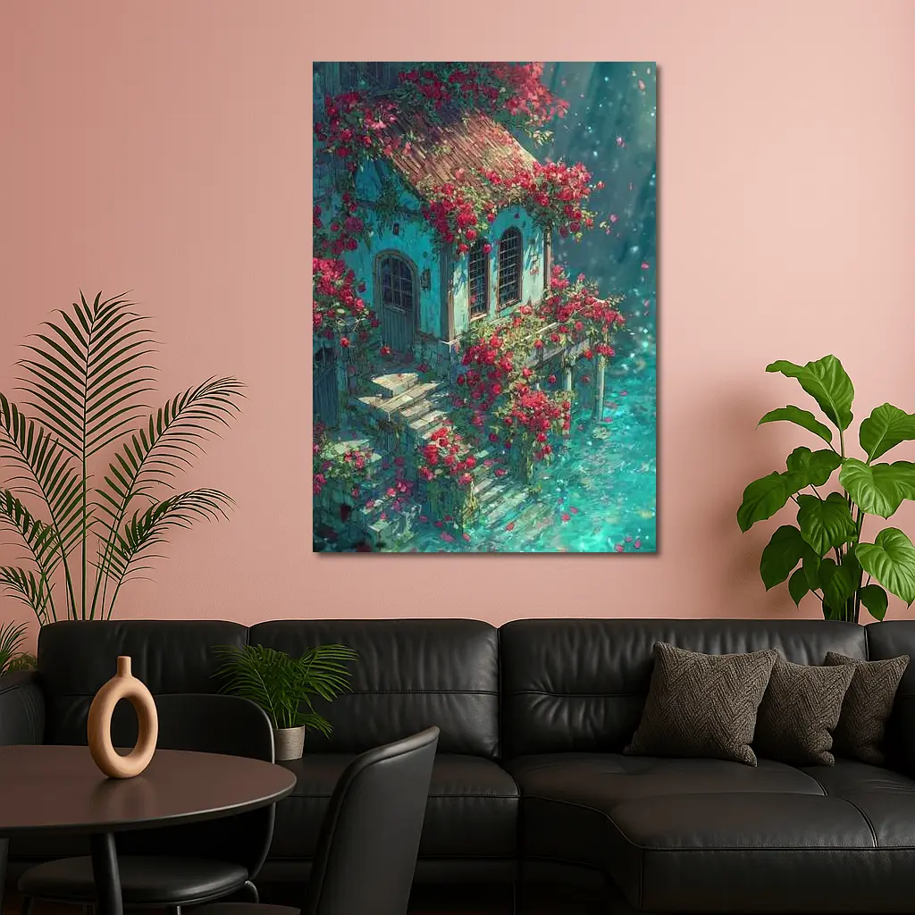 Rose Covered Cottage Anime Fantasy Art – Wall Art