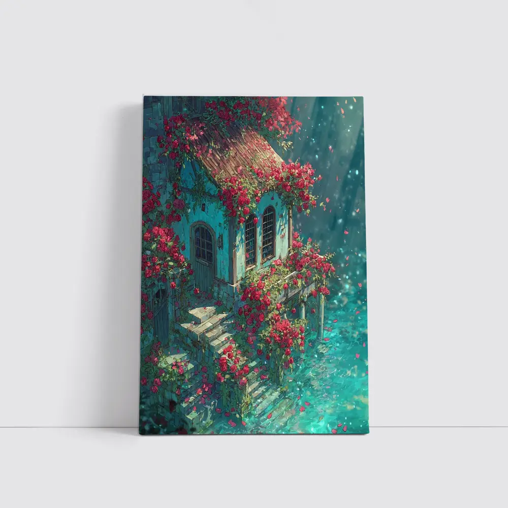 Rose Covered Cottage Anime Fantasy Art – Wall Art