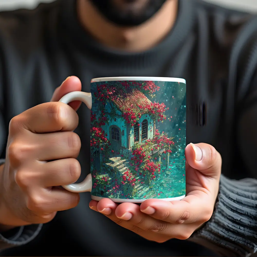 Rose Covered Cottage Anime Fantasy Art – Mugs