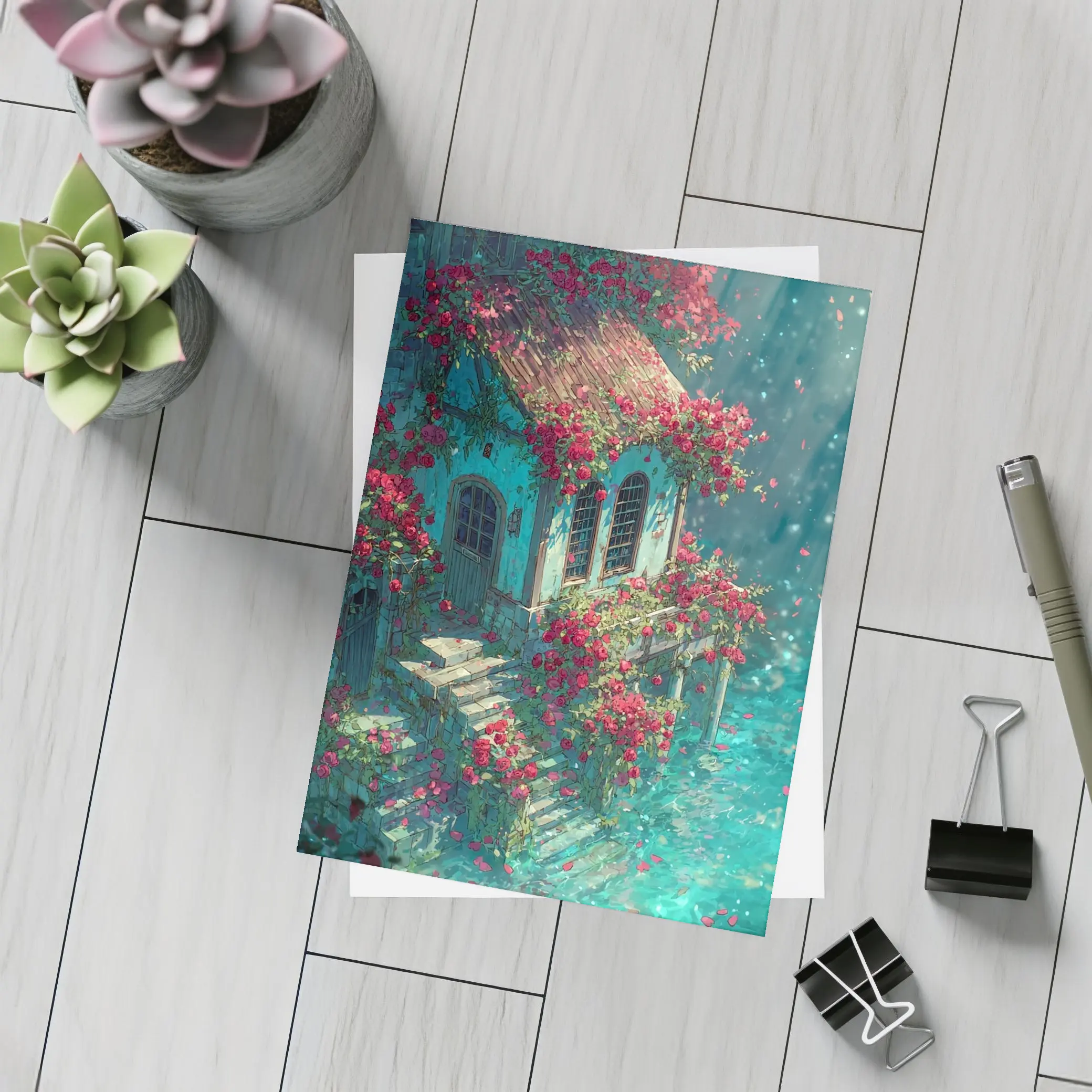 Rose Covered Cottage Anime Fantasy Art – Postcards
