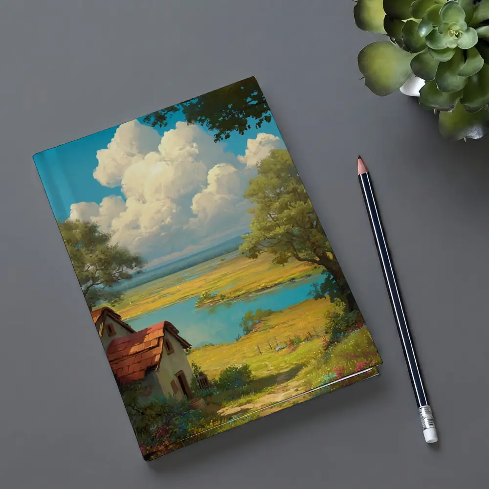 Anime Style Countryside Cottage Lake Landscape – Notebooks