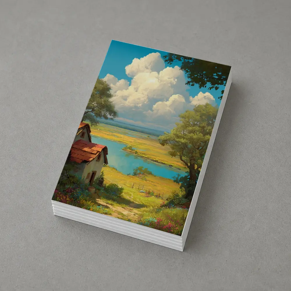 Anime Style Countryside Cottage Lake Landscape – Postcards