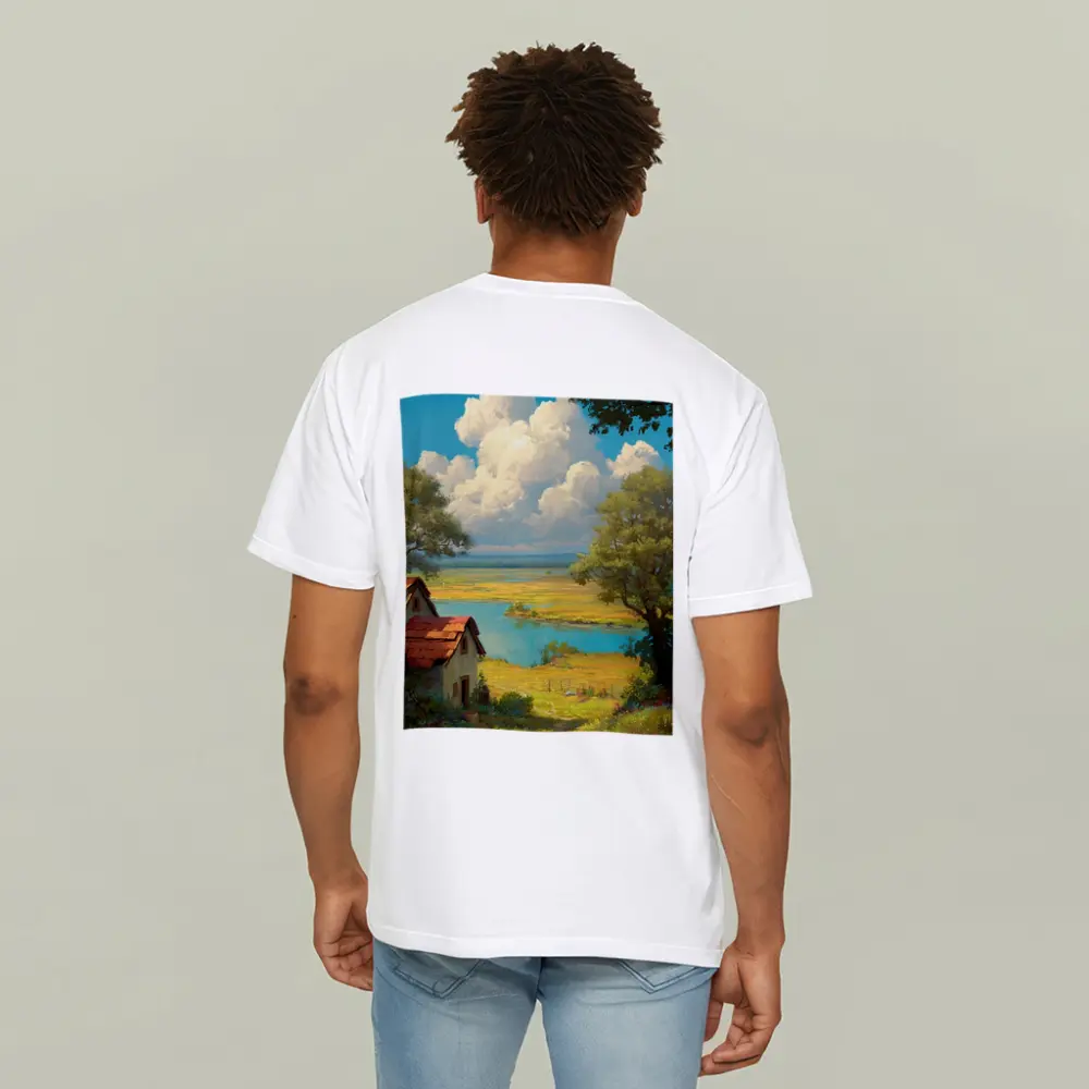 Anime Style Countryside Cottage Lake Landscape – T-Shirts