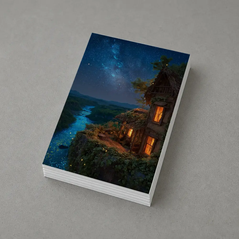 Cliffside Cottage Glowing River Milky Way Night – Postcards