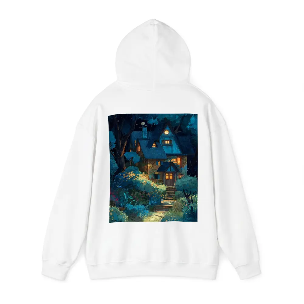 Cozy Cottage in Moonlit Forest Night – Hoodies