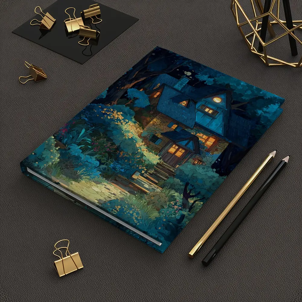 Cozy Cottage in Moonlit Forest Night – Notebooks