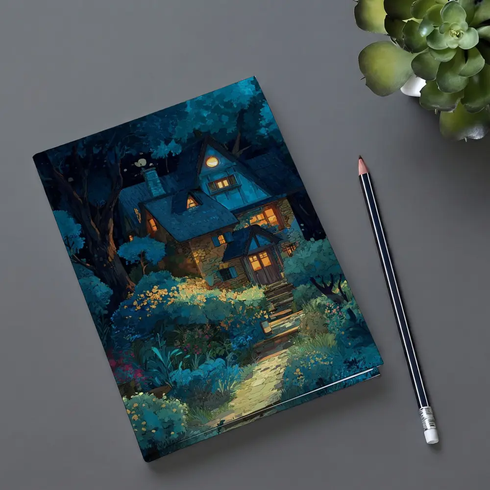 Cozy Cottage in Moonlit Forest Night – Notebooks