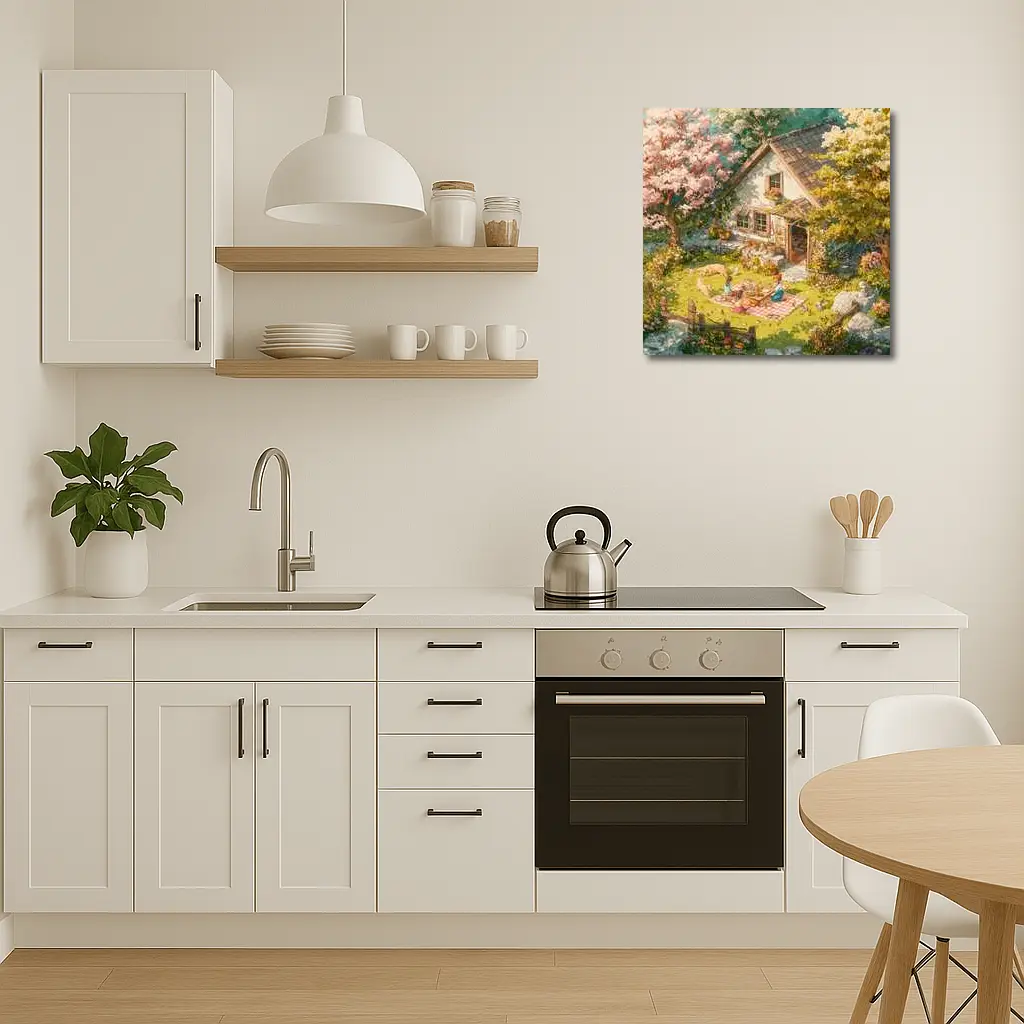 Anime Cottage Garden Picnic Spring Scene – Wall Art