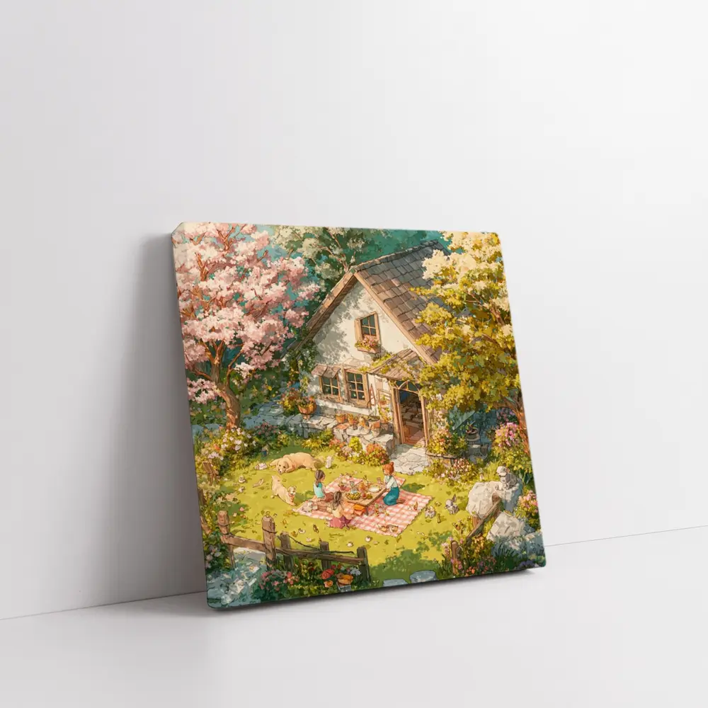 Anime Cottage Garden Picnic Spring Scene – Wall Art