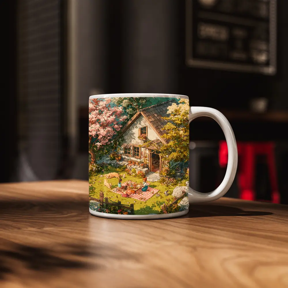 Anime Cottage Garden Picnic Spring Scene – Mugs