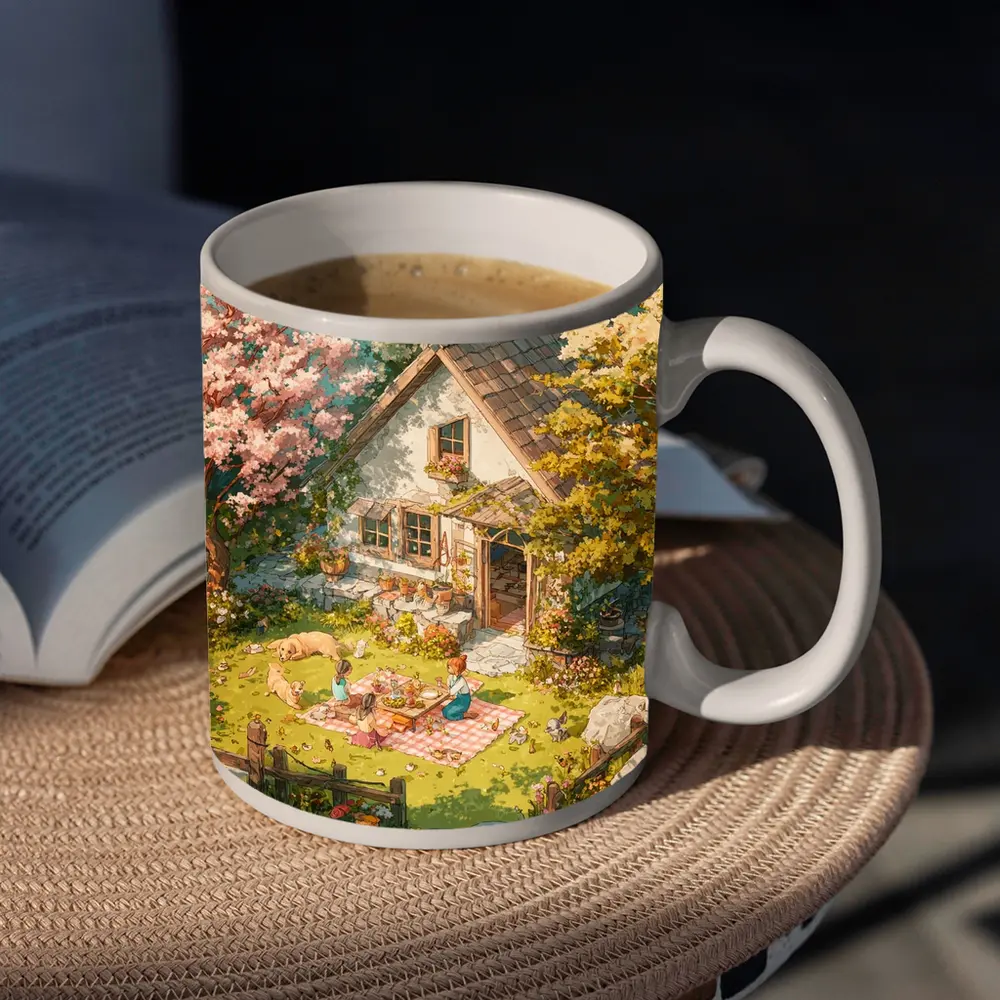 Anime Cottage Garden Picnic Spring Scene – Mugs