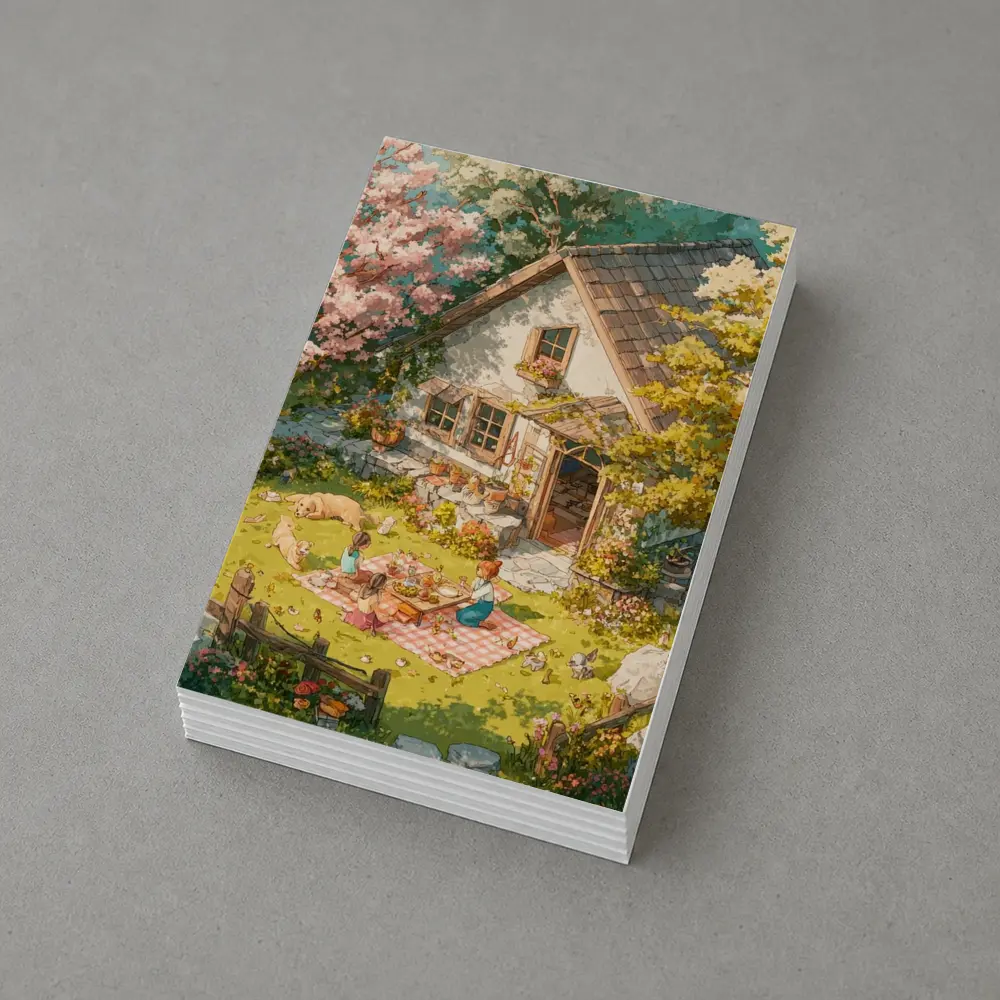 Anime Cottage Garden Picnic Spring Scene – Postcards