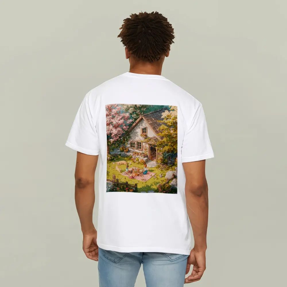 Anime Cottage Garden Picnic Spring Scene – T-Shirts