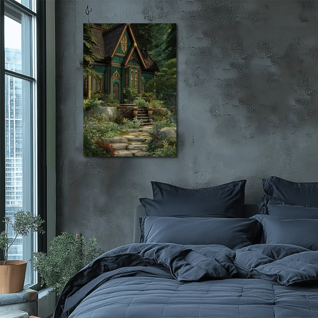 Green Gothic Cottage Deep Enchanted Forest – Wall Art