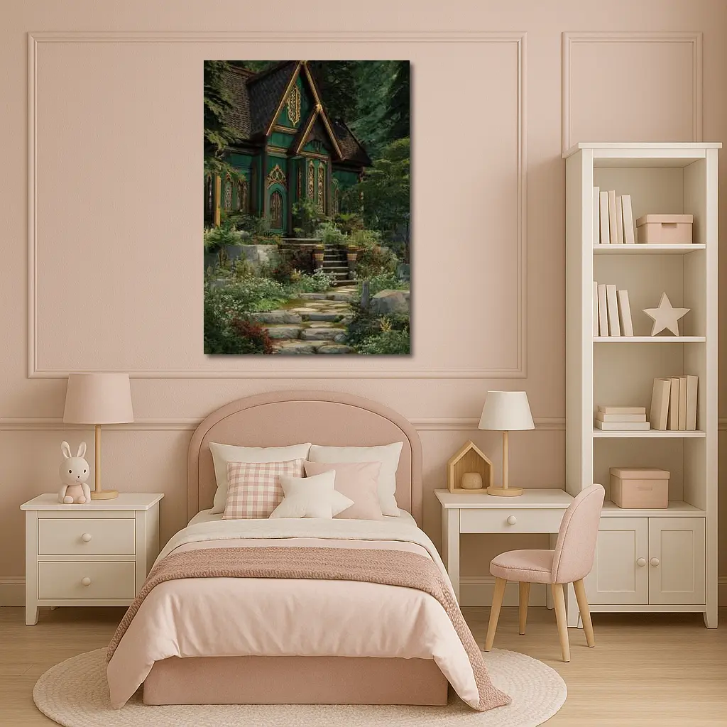Green Gothic Cottage Deep Enchanted Forest – Wall Art