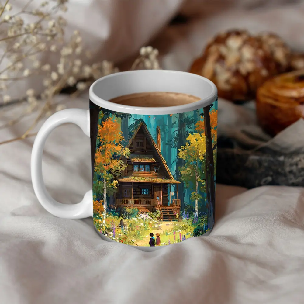 Anime Cabin in Forest with Children – Mugs