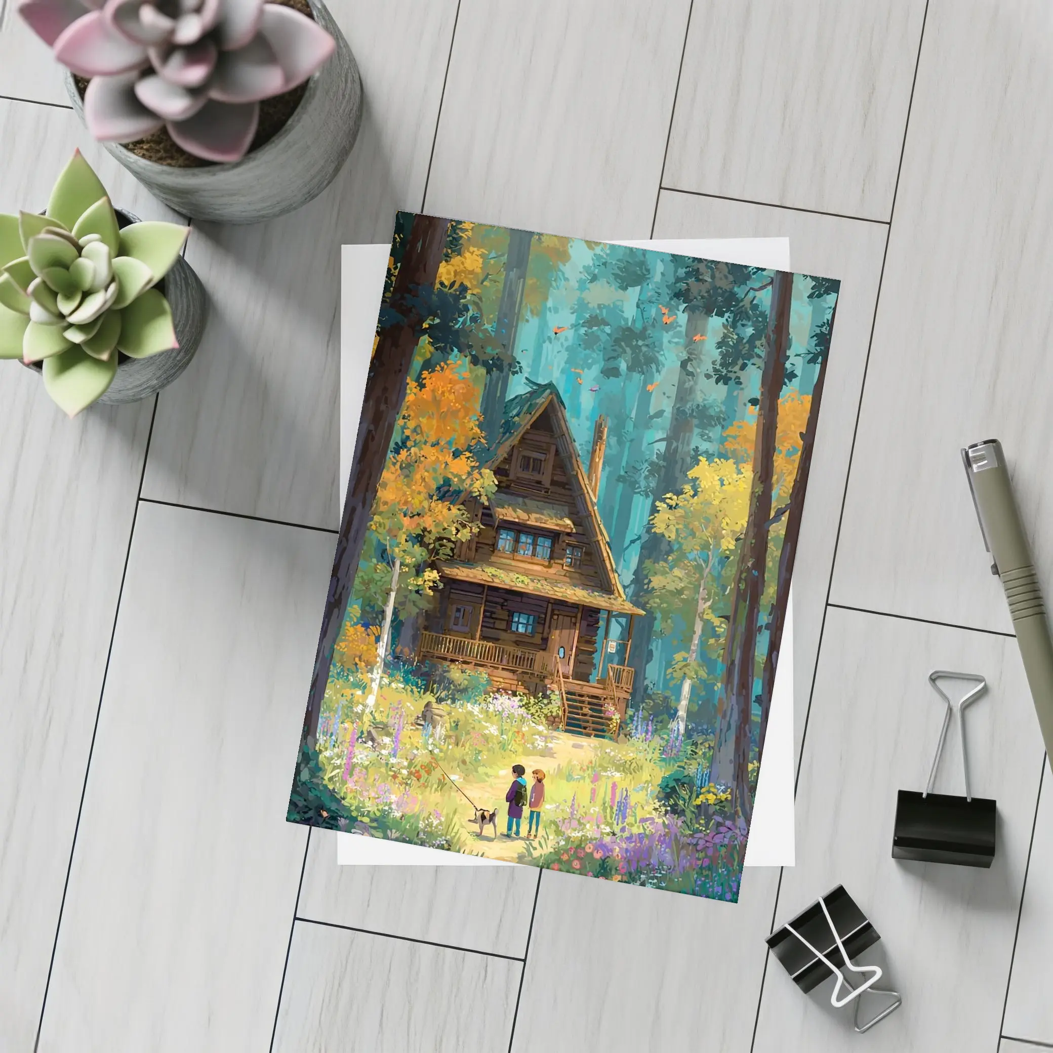 Anime Cabin in Forest with Children – Postcards