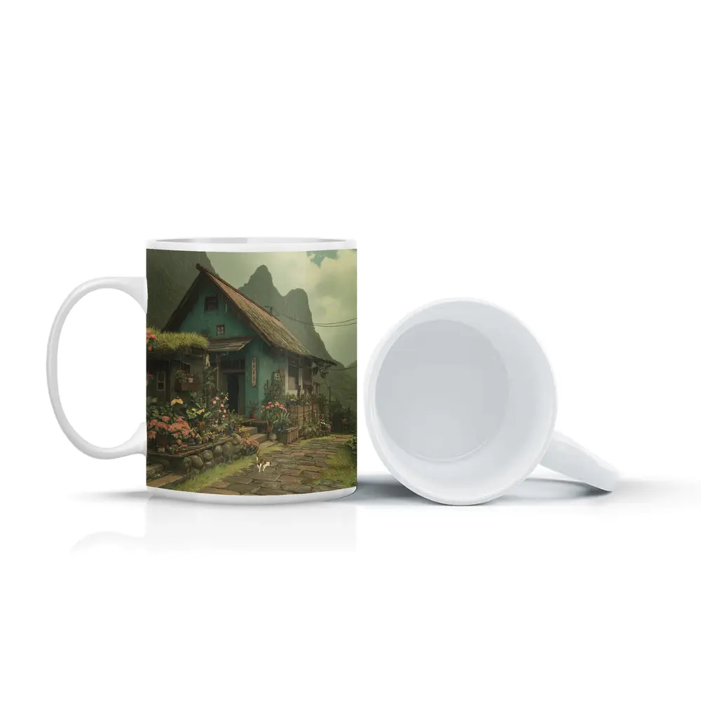 Anime Cottage Garden Rainy Mountain Village – Mugs
