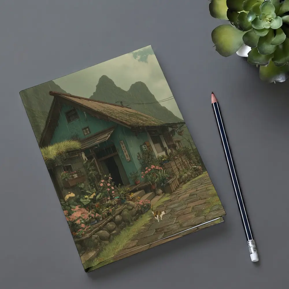 Anime Cottage Garden Rainy Mountain Village – Notebooks
