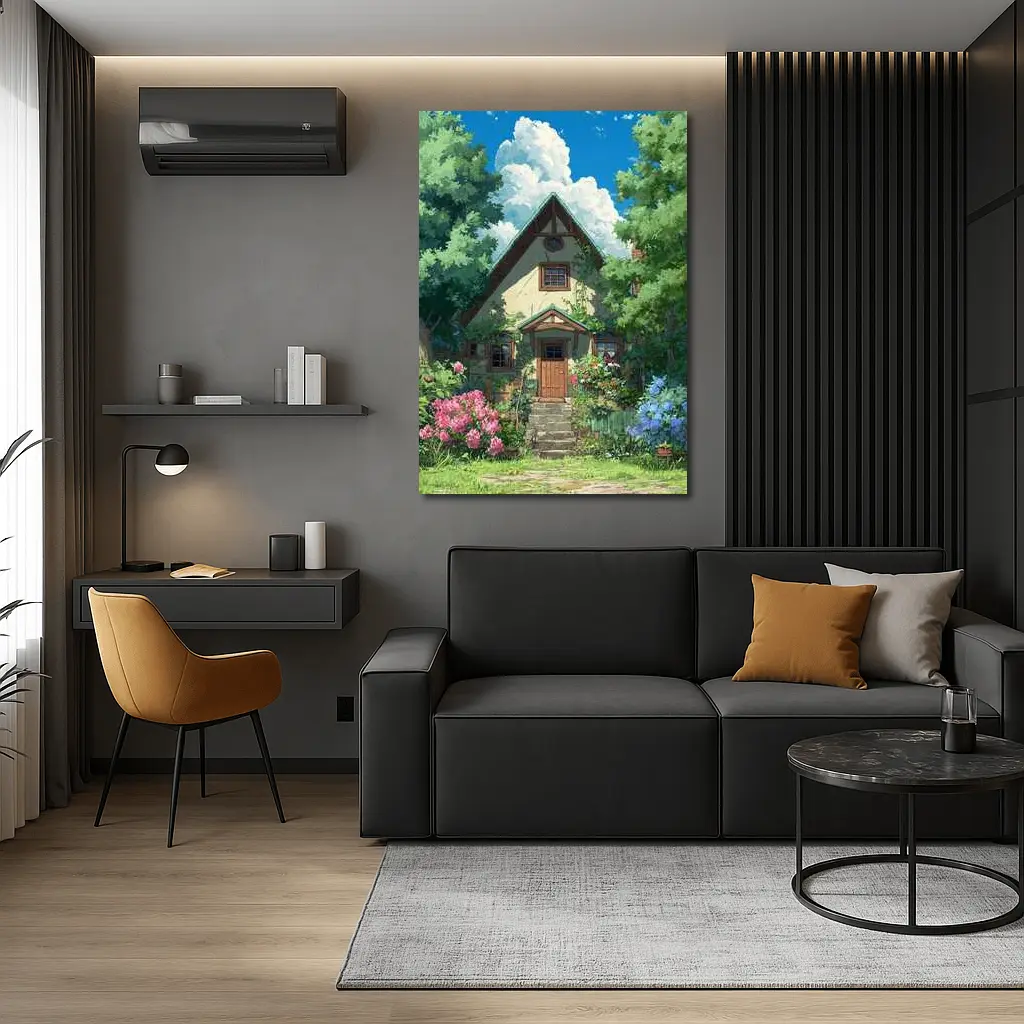 Anime Cottage House Surrounded by Lush Garden – Wall Art