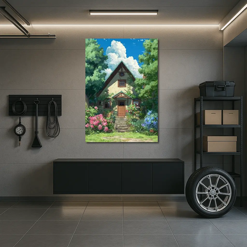 Anime Cottage House Surrounded by Lush Garden – Wall Art