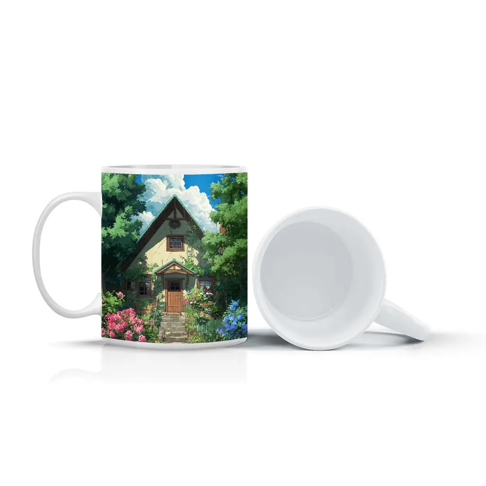 Anime Cottage House Surrounded by Lush Garden – Mugs