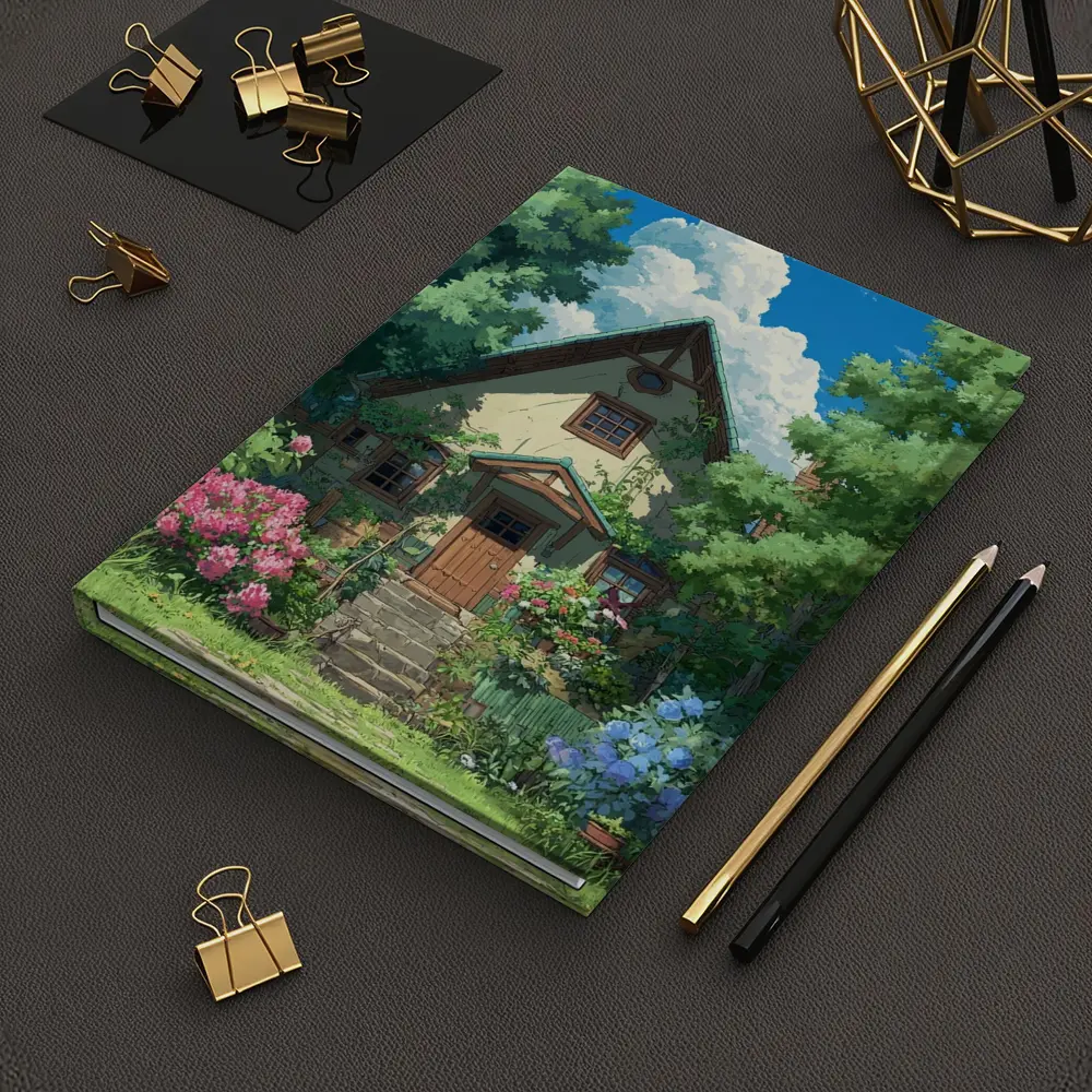 Anime Cottage House Surrounded by Lush Garden – Notebooks