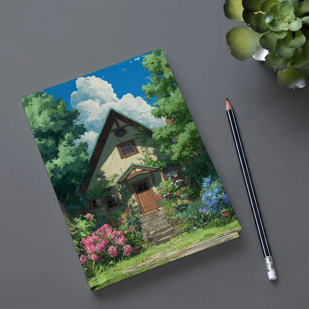 Anime Cottage House Surrounded by Lush Garden – Notebooks