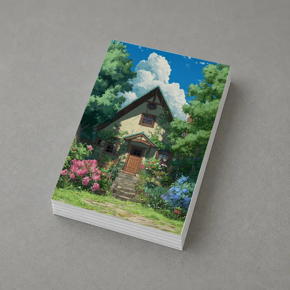 Anime Cottage House Surrounded by Lush Garden – Postcards