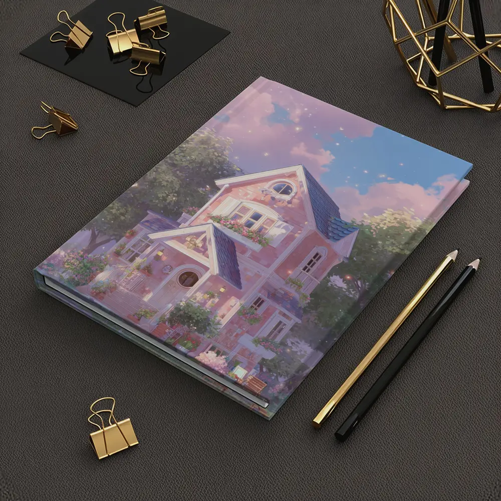 Pink Cottage House Dreamy Pastel Sky – Notebooks