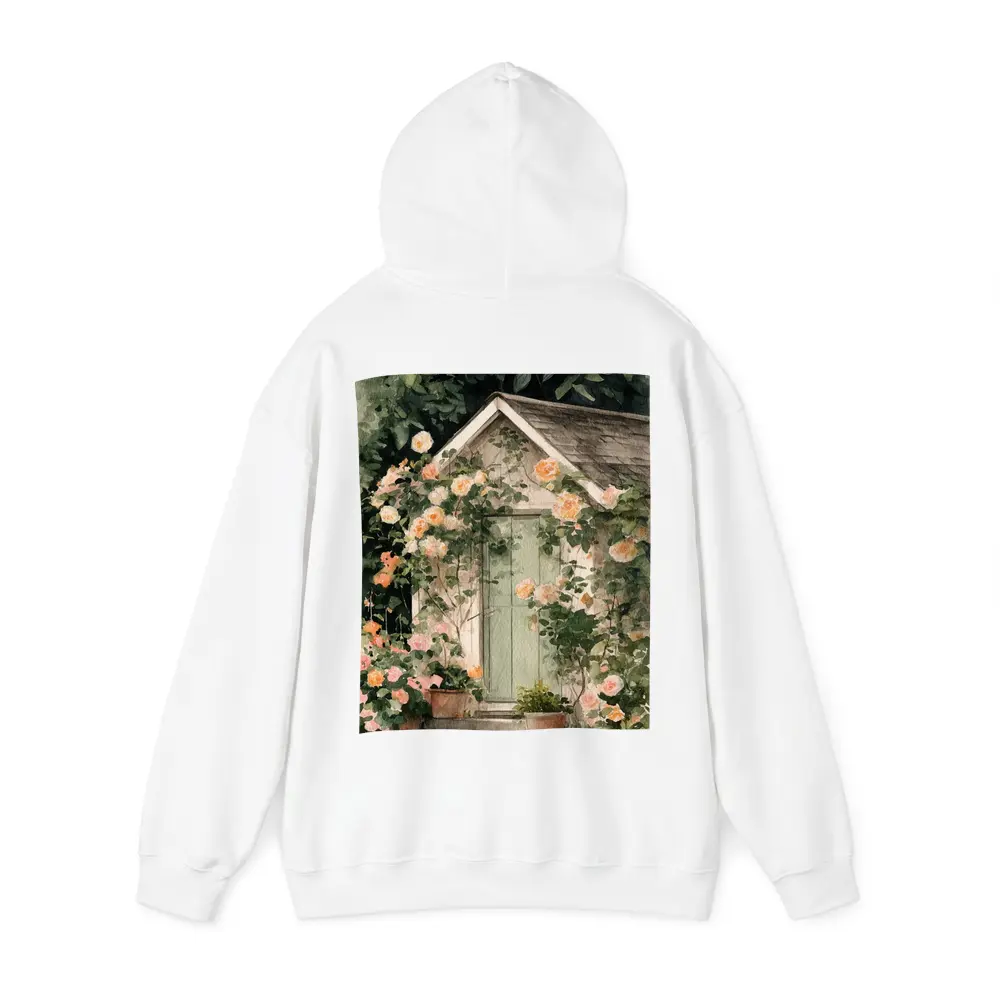 Watercolor Cottage Door Climbing Roses Garden – Hoodies