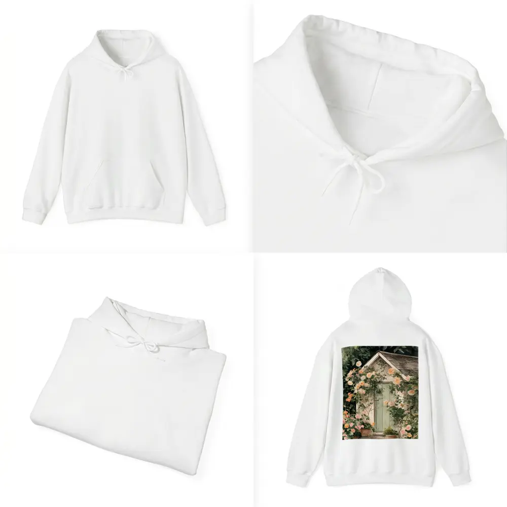 Watercolor Cottage Door Climbing Roses Garden – Hoodies