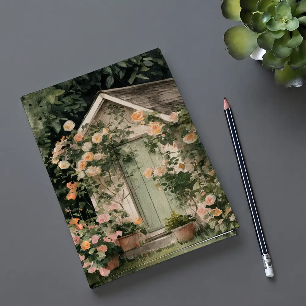 Watercolor Cottage Door Climbing Roses Garden – Notebooks