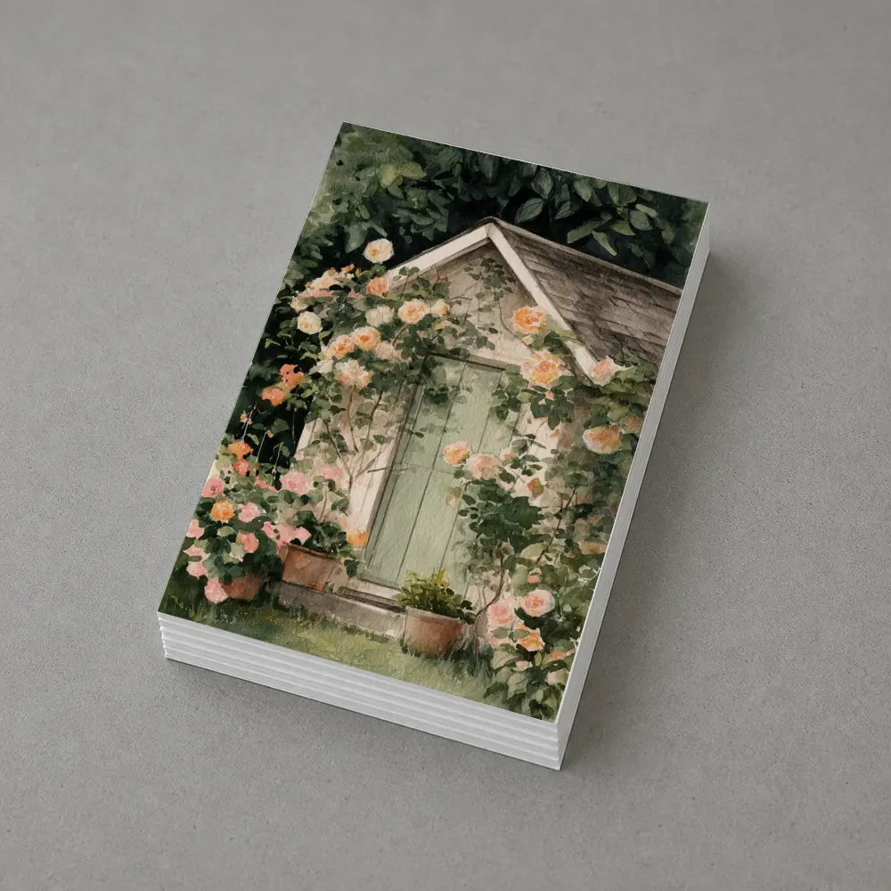Watercolor Cottage Door Climbing Roses Garden – Postcards