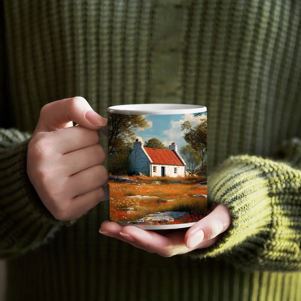Stone Cottage Red Roof Wildflower Meadow – Mugs