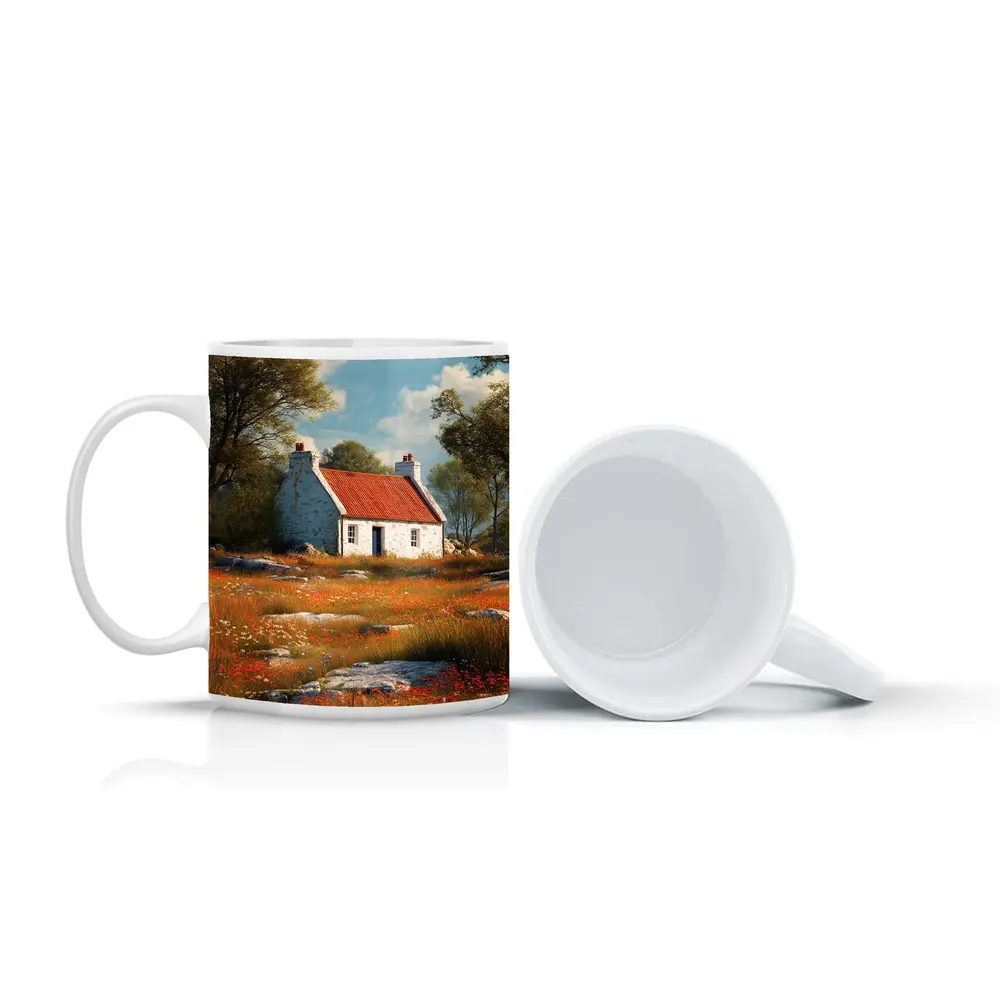 Stone Cottage Red Roof Wildflower Meadow – Mugs