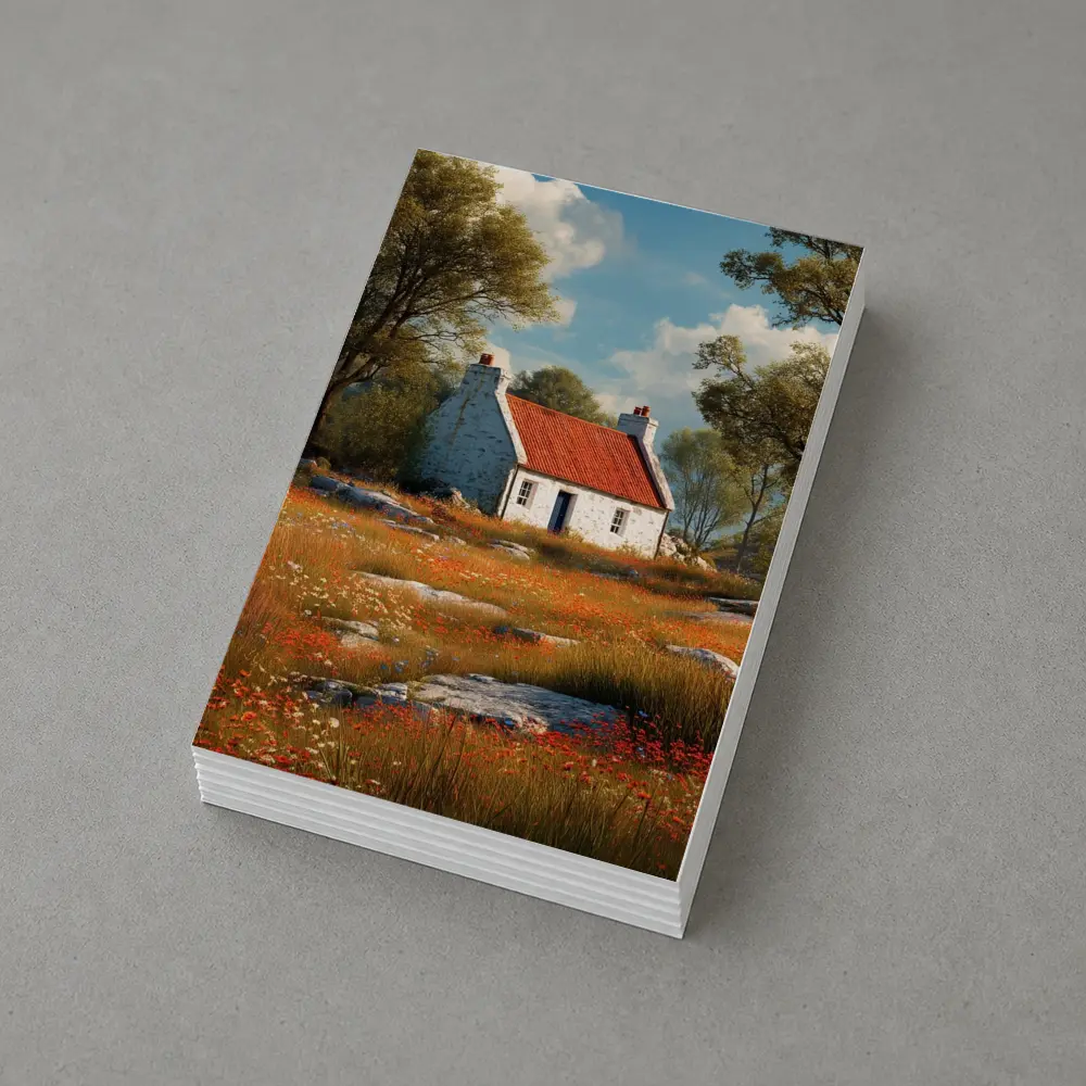 Stone Cottage Red Roof Wildflower Meadow – Postcards