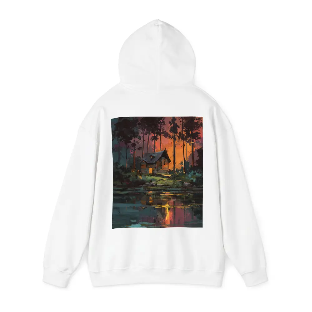 Forest Cabin By Lake At Sunset – Hoodies