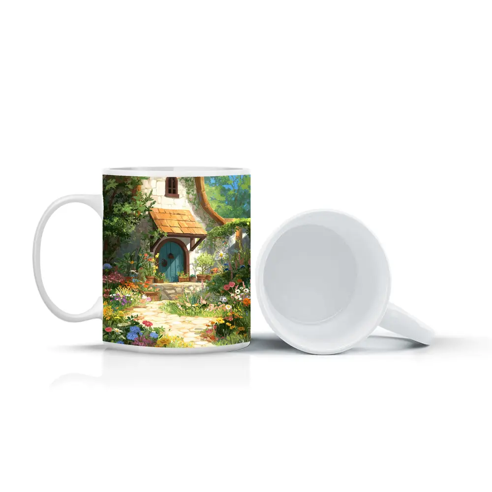 Cottagecore Stone Cottage Garden Floral Art – Mugs
