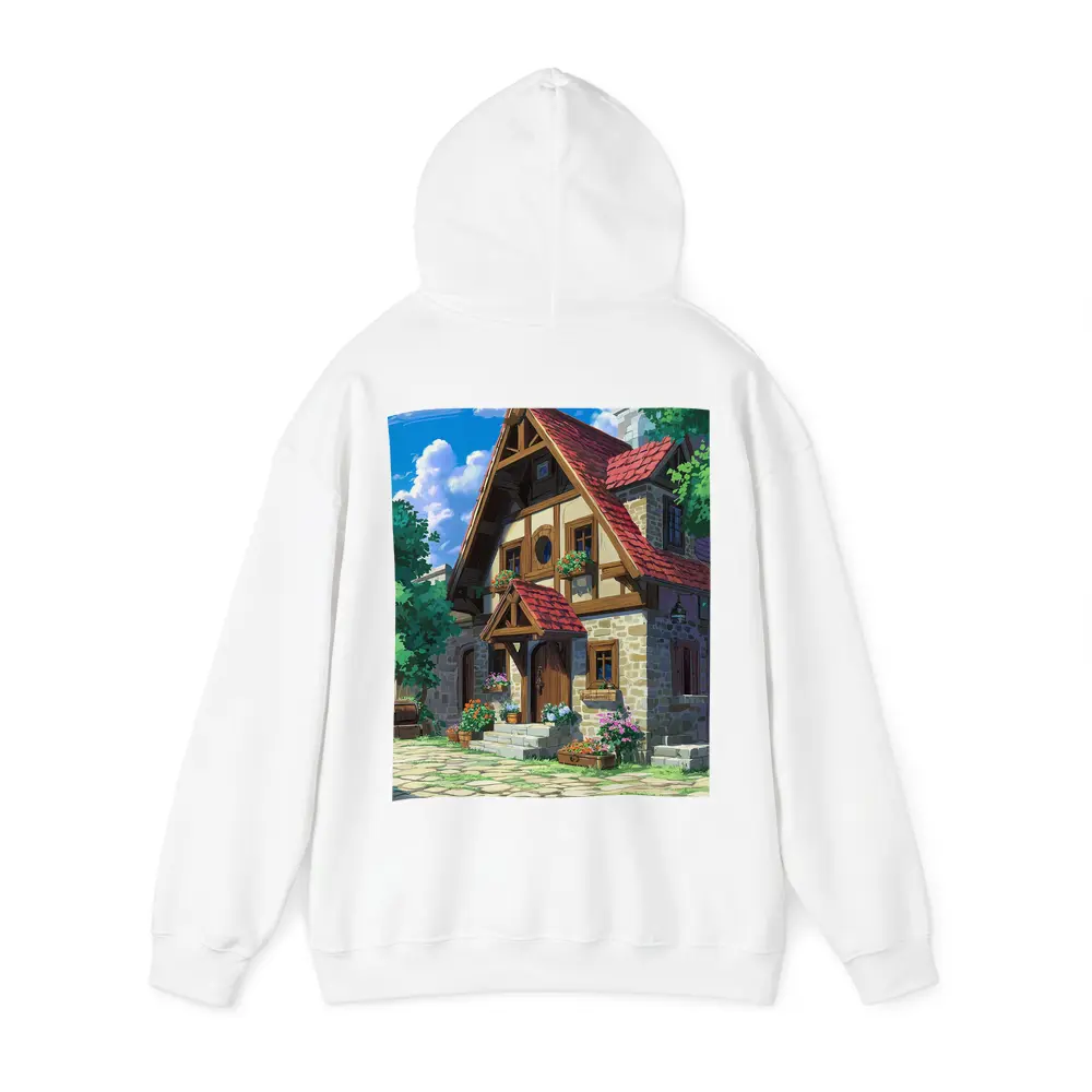 Anime Cottage Stone House Flowers Blue Sky – Hoodies