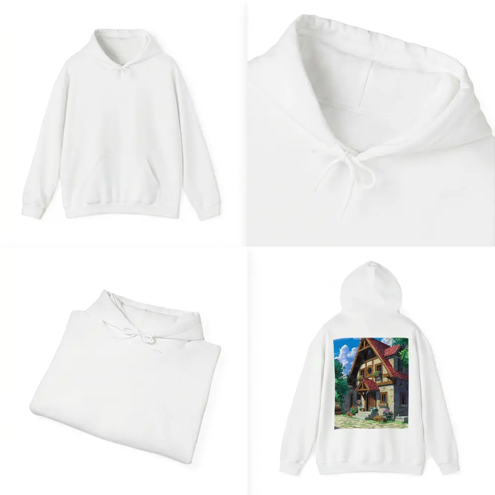 Anime Cottage Stone House Flowers Blue Sky – Hoodies