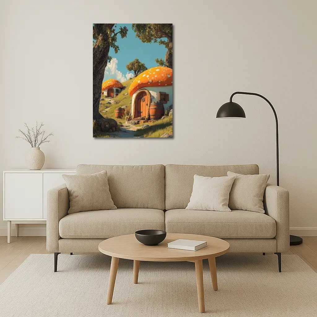 Mushroom Houses Fantasy Cottage Sunny Hill – Wall Art