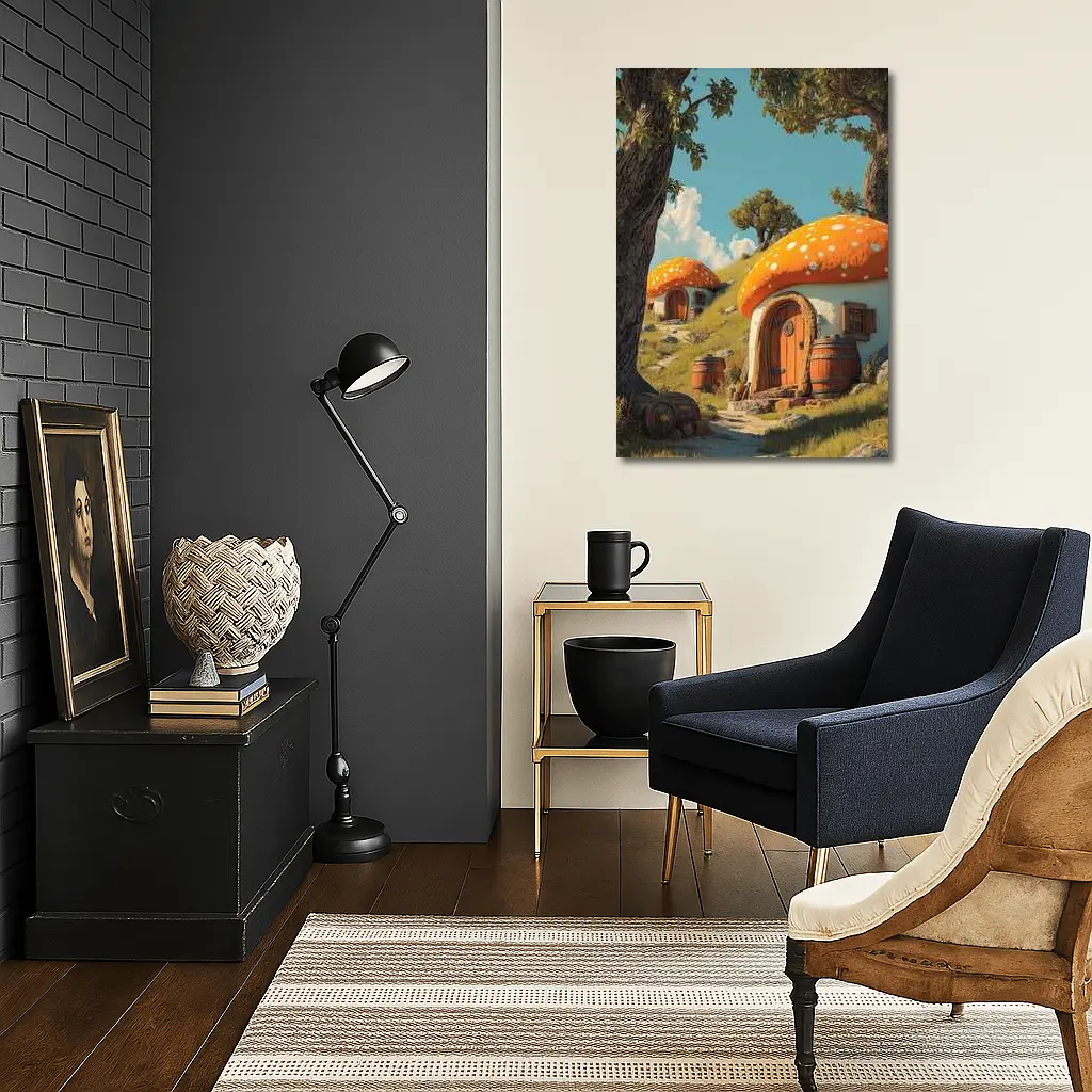 Mushroom Houses Fantasy Cottage Sunny Hill – Wall Art