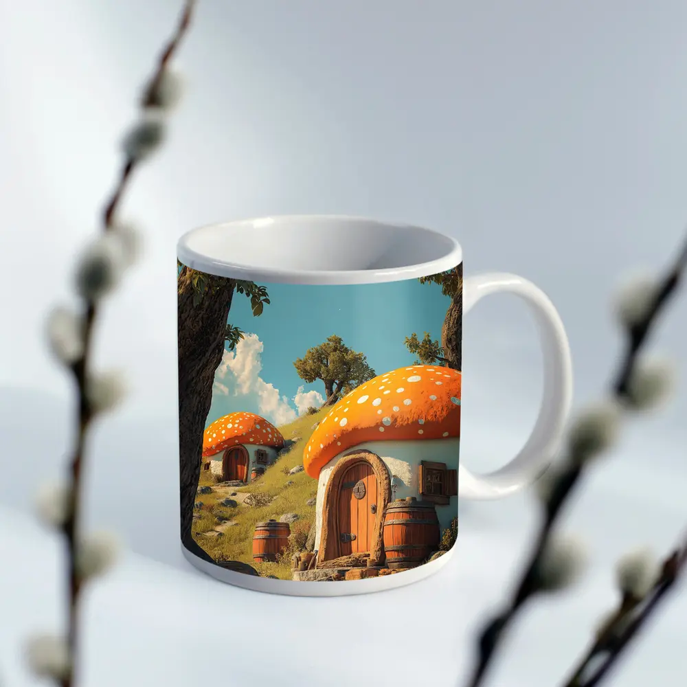 Mushroom Houses Fantasy Cottage Sunny Hill – Mugs