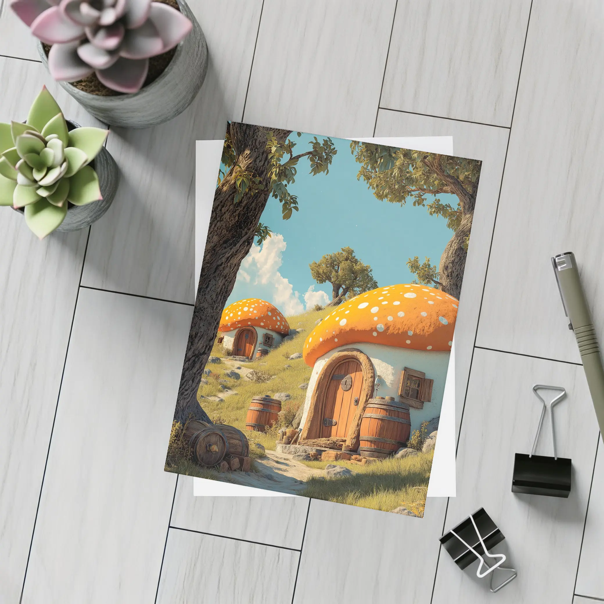 Mushroom Houses Fantasy Cottage Sunny Hill – Postcards