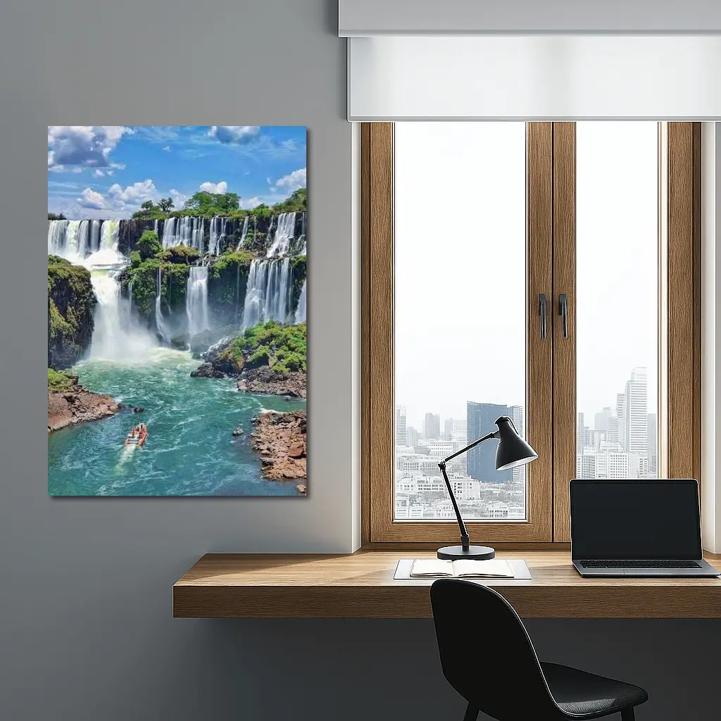 Iguazu Falls Boat Turquoise River Waterfall – Wall Art
