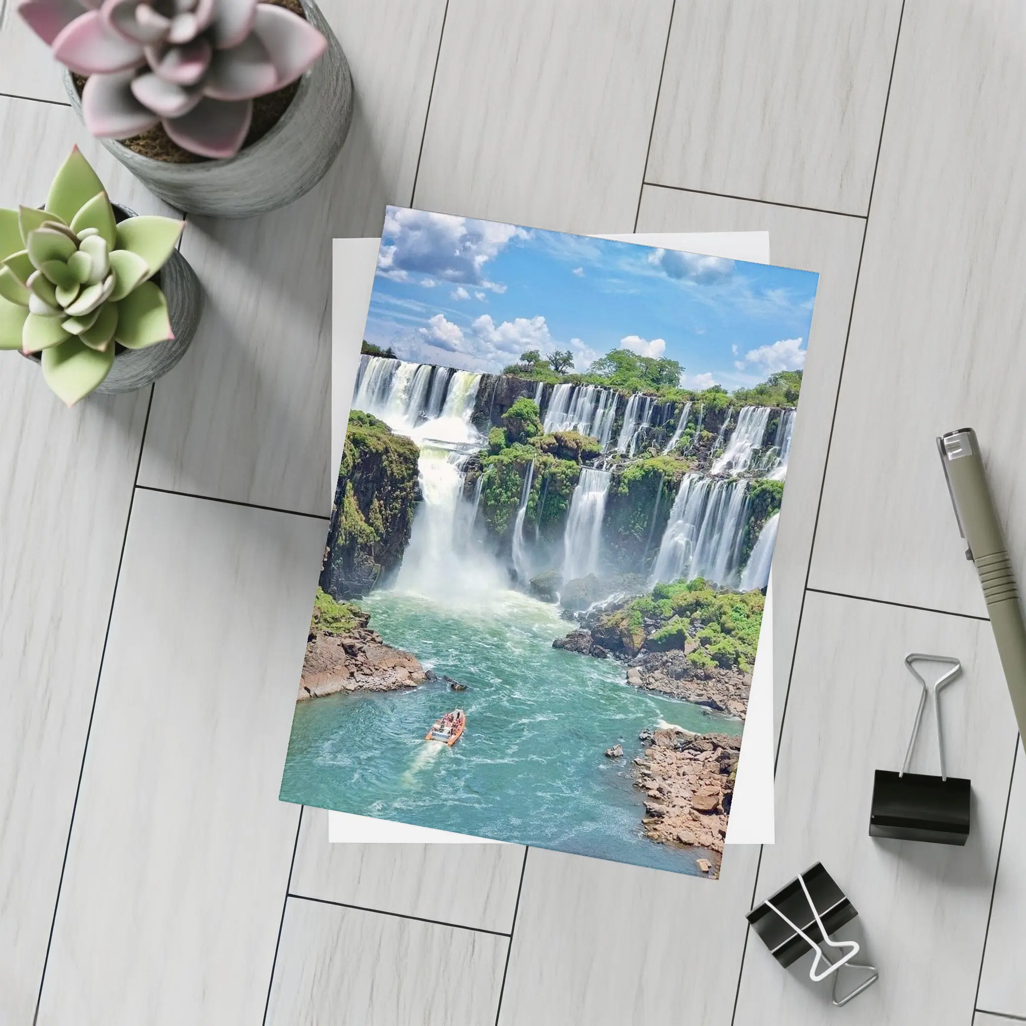 Iguazu Falls Boat Turquoise River Waterfall – Postcards